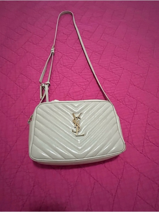 Yves Saint Laurent Handbags - Yves Saint Laurent Lou Cream Quilted Camera Bag with Gold YSL Emblem